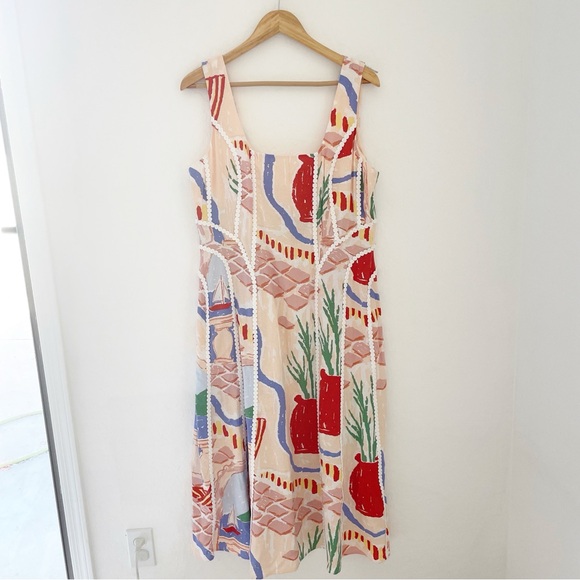Christian Lacroix linen blend coastal print midi dress Large